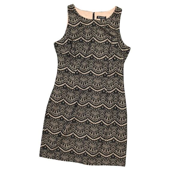 GUESS Black Shift Dress Size 12 Knee Length Polyester Geometric Lace Sleeveless - Picture 1 of 6